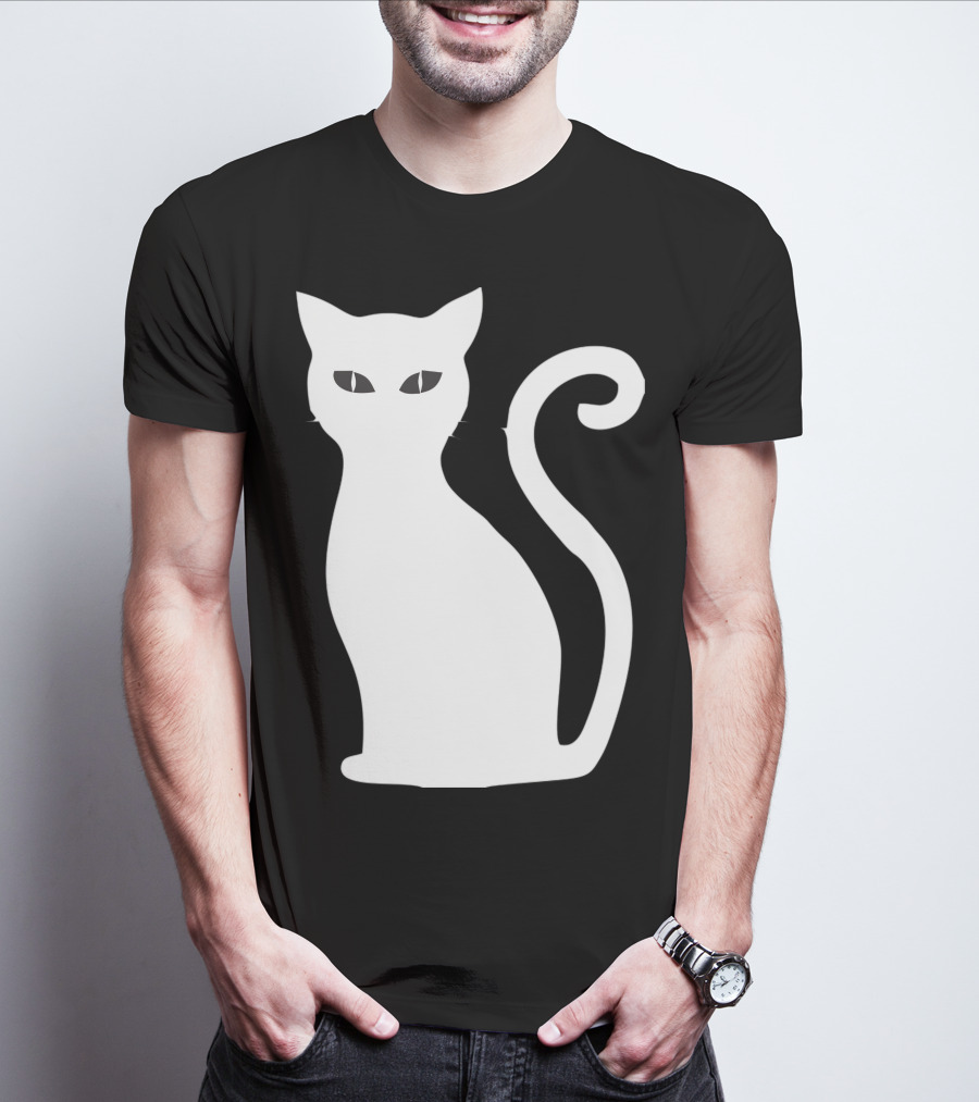 Halloween Cat Cute Cat Silhouette White T-Shirt