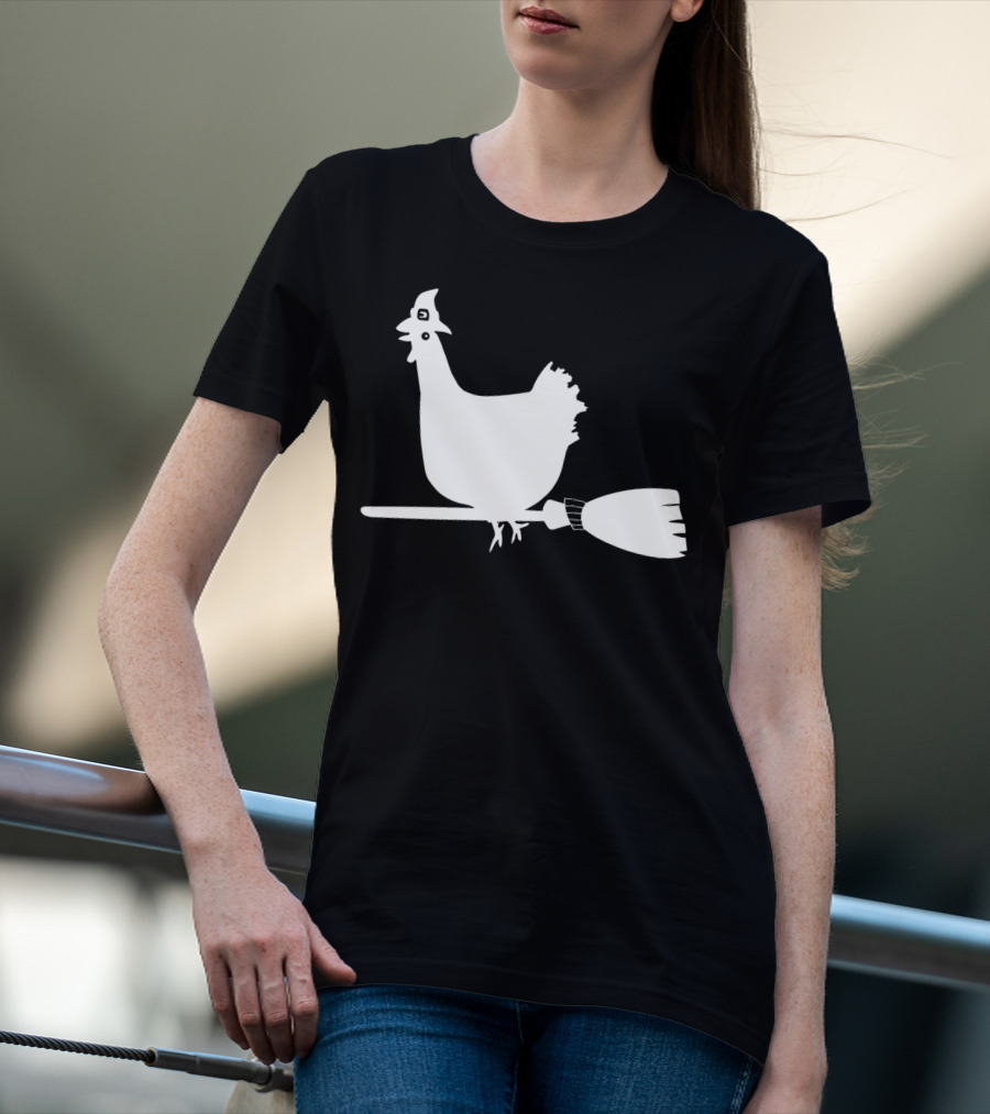 Halloween Chicken On Witch Broom T-Shirt
