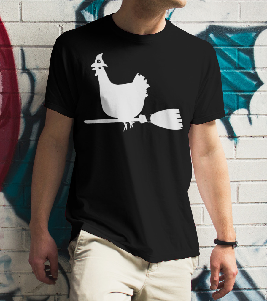 Halloween Chicken On Witch Broom T-Shirt
