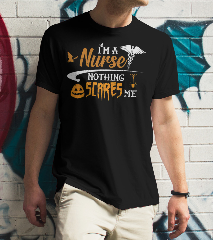 Halloween Nurse I'm A Nurse Nothing Scares Me Pumpkin Spider Caduceus T-Shirt