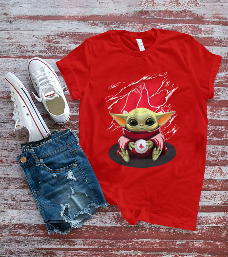 Yoda Holding Baseball In Front Of Boston Red Sox Socks T-Shirt
