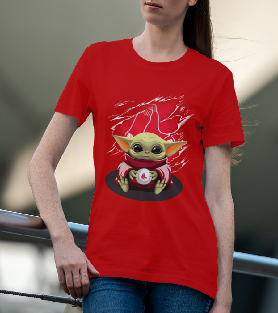 Yoda Holding Baseball In Front Of Boston Red Sox Socks T-Shirt