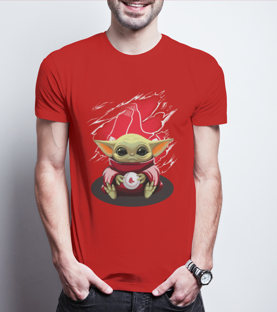 Yoda Holding Baseball In Front Of Boston Red Sox Socks T-Shirt