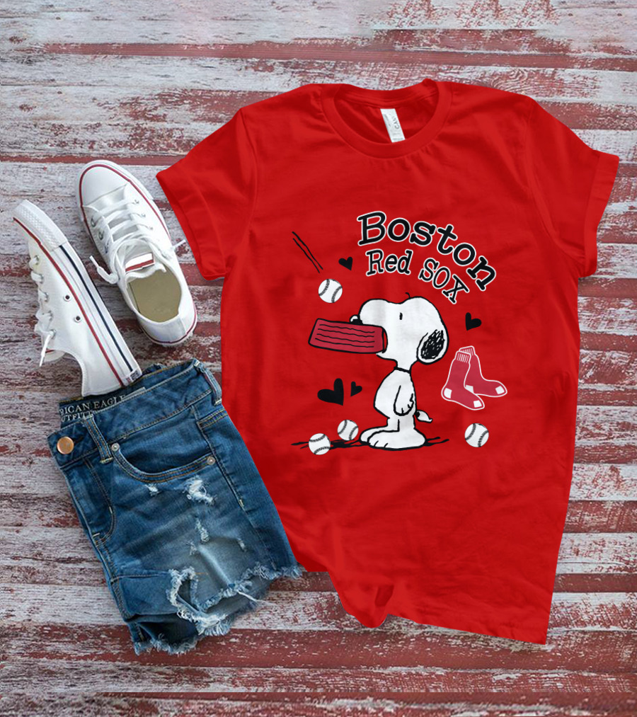 Boston Red Sox Snoopy Baseball Hearts T-Shirt