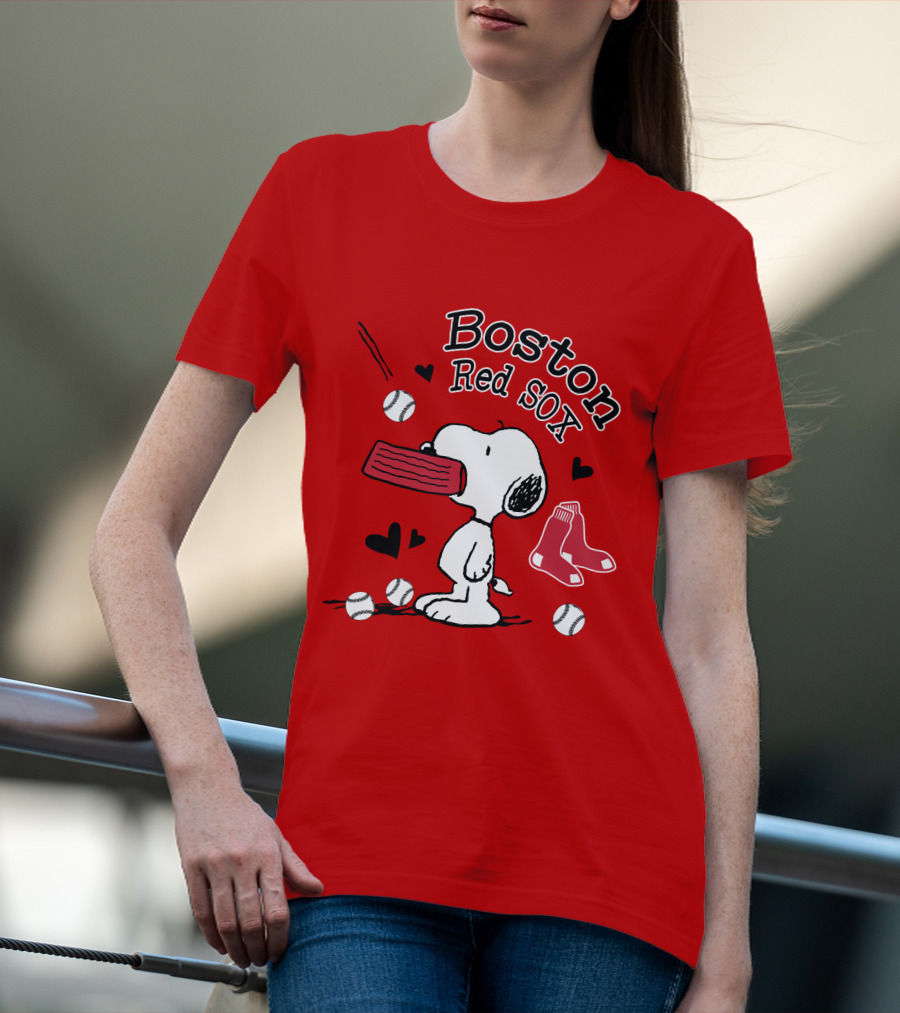 Boston Red Sox Snoopy Baseball Hearts T-Shirt