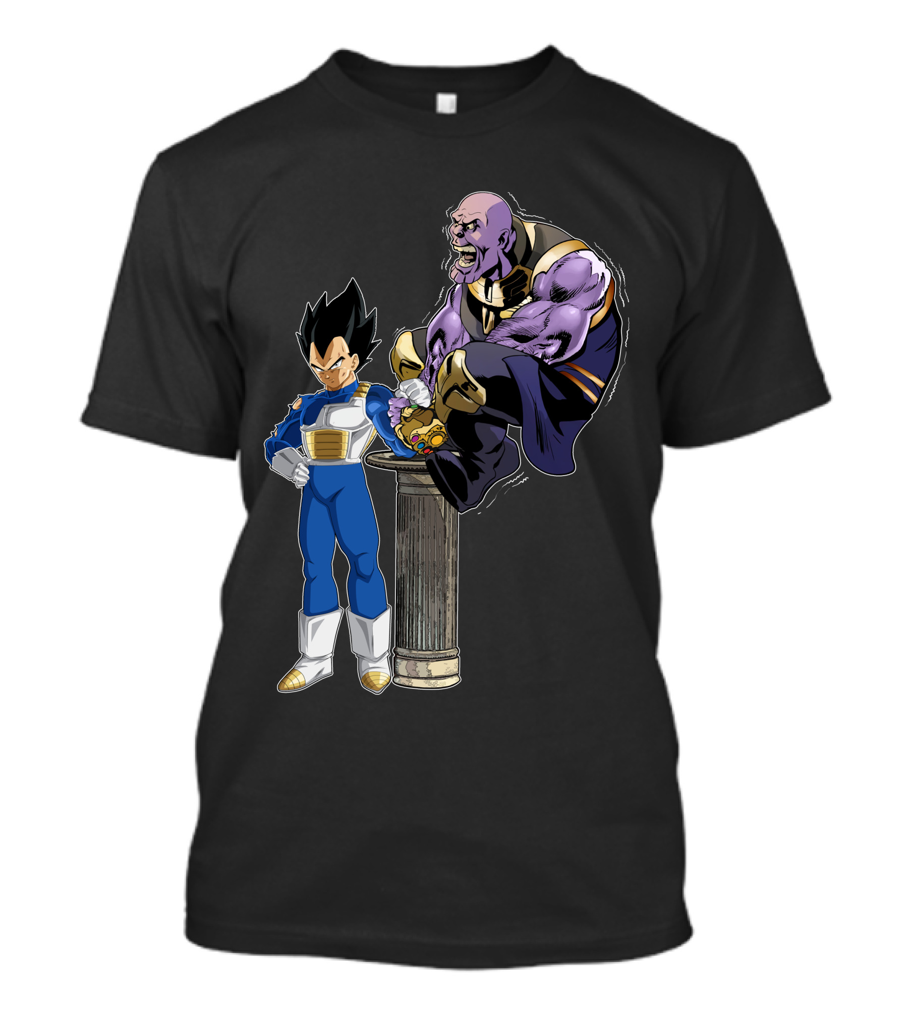 Vegeta And Thanos Arm Wrestling On Stone Pedestal T-Shirt