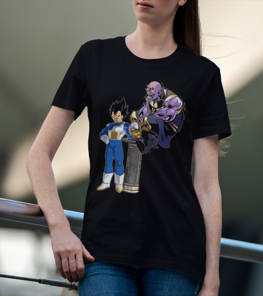 Vegeta And Thanos Arm Wrestling On Stone Pedestal T-Shirt