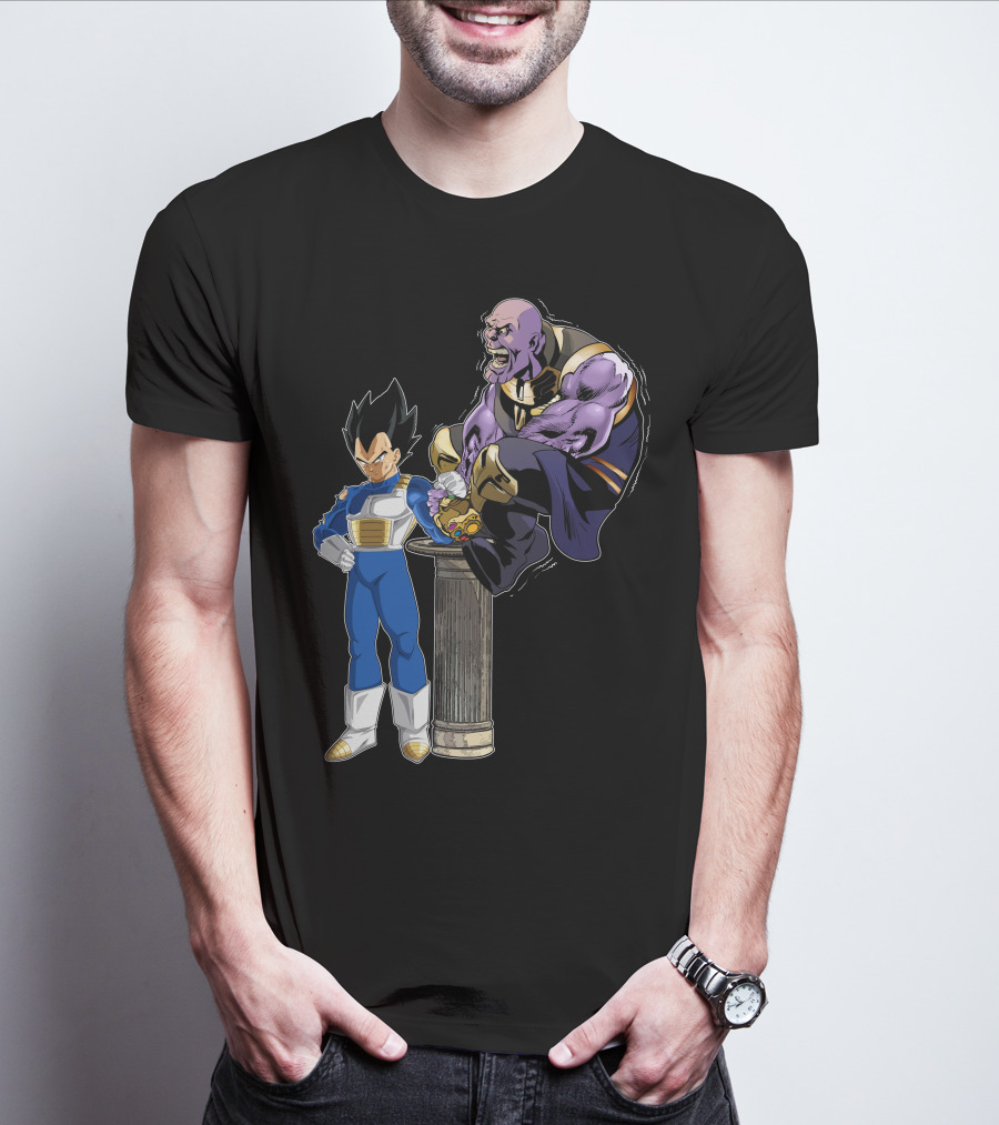 Vegeta And Thanos Arm Wrestling On Stone Pedestal T-Shirt