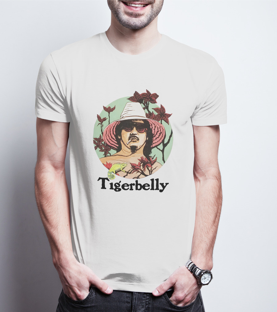 Tigerbelly Tropical Hat Person Surrounded By Flowers And Lizard T-Shirt