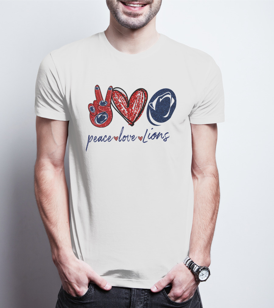 Peace Love Lions Penn State Blue And White T-Shirt