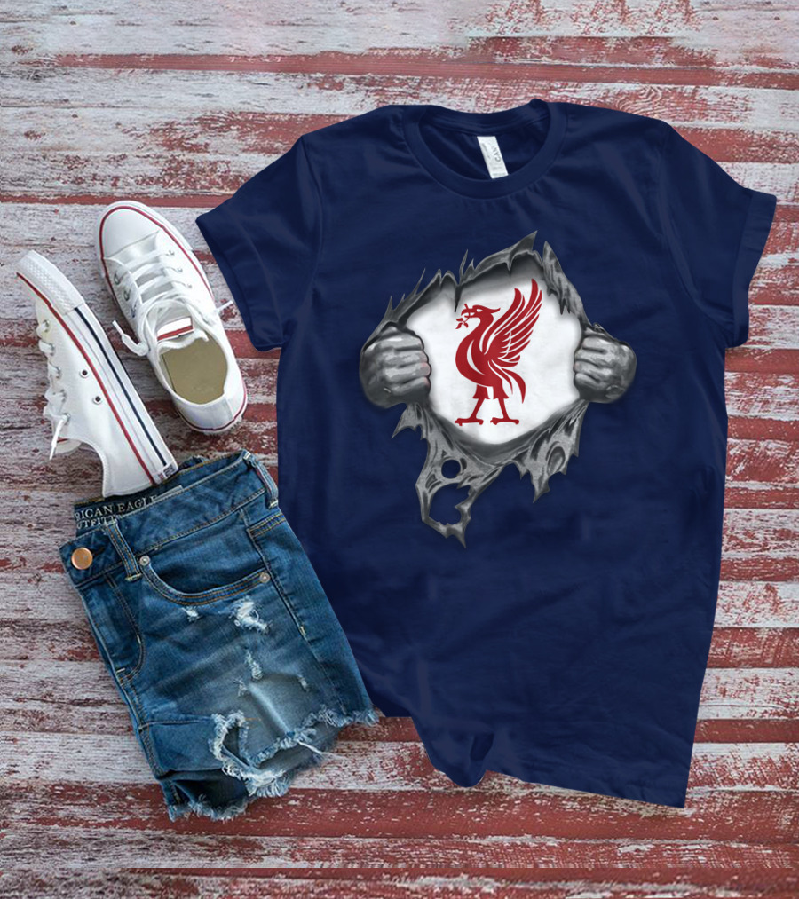 Proud To Be Liverpool Liverbird Crest Ripped T-Shirt