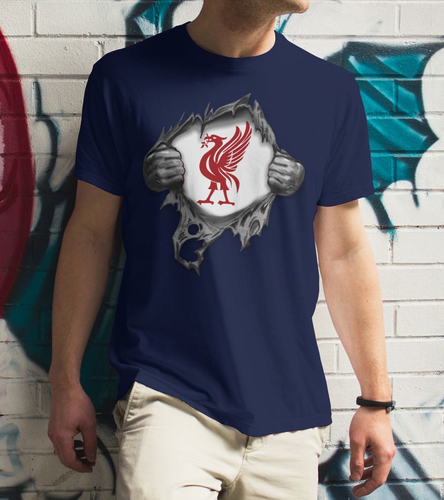 Proud To Be Liverpool Liverbird Crest Ripped T-Shirt