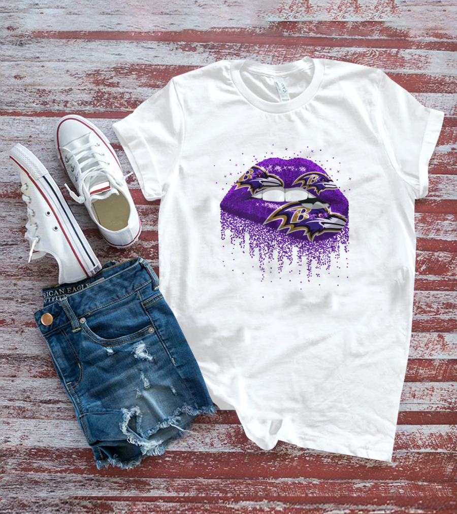 Baltimore Ravens Glitter Lips Logo Purple Sparkle T-Shirt