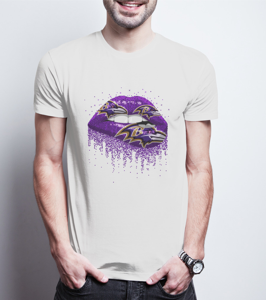 Baltimore Ravens Glitter Lips Logo Purple Sparkle T-Shirt