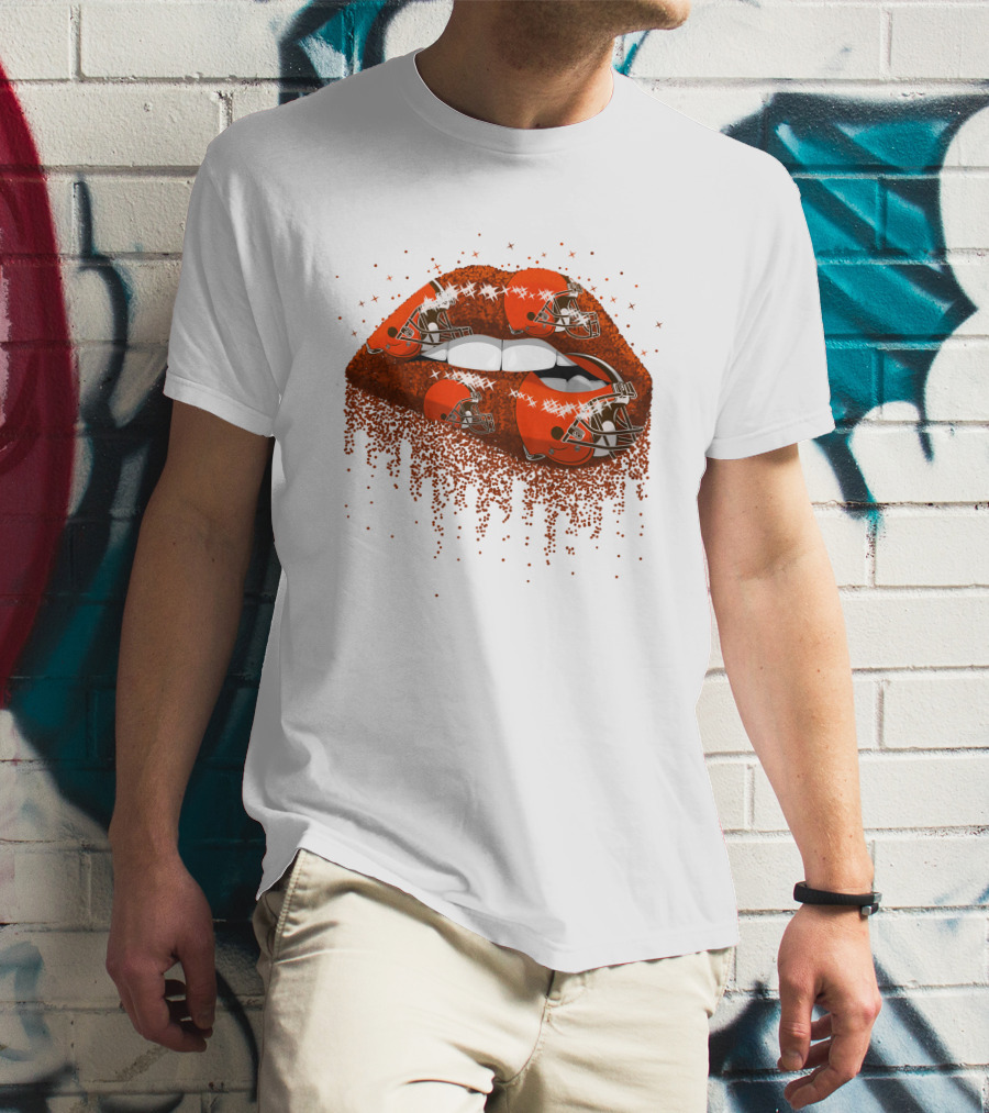 Cleveland Browns Helmet Sparkle Lips T-Shirt