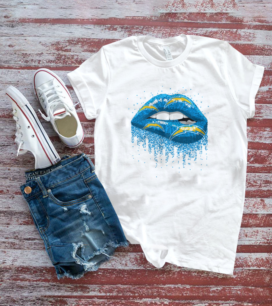 Los Angeles Chargers Blue Glitter Lips T-Shirt