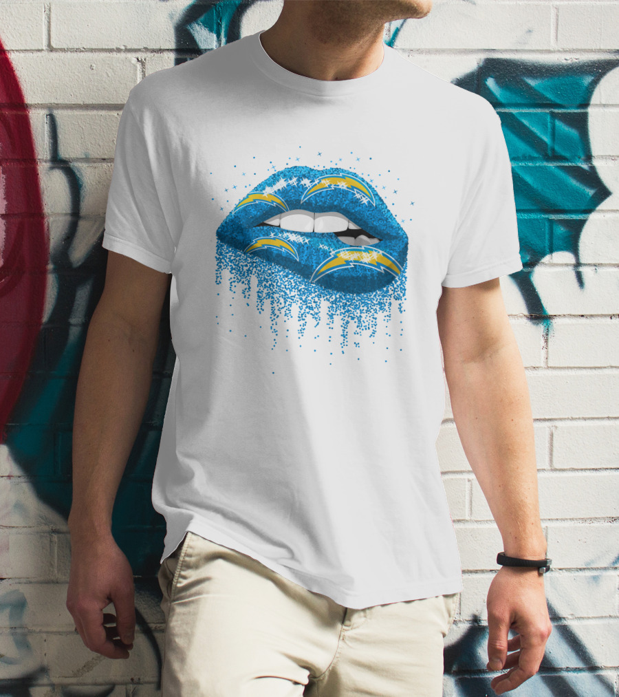 Los Angeles Chargers Blue Glitter Lips T-Shirt