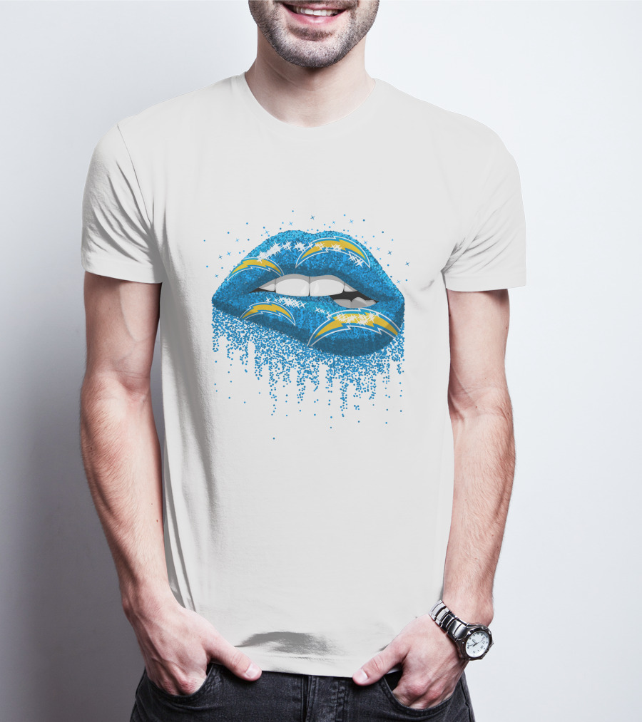 Los Angeles Chargers Blue Glitter Lips T-Shirt