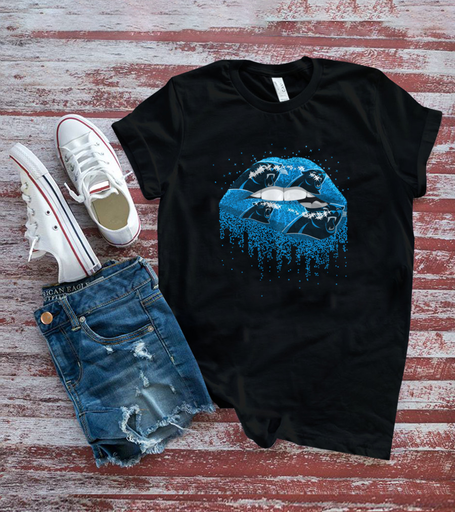 Carolina Panthers Glitter Lips Burst With Panther T-Shirt