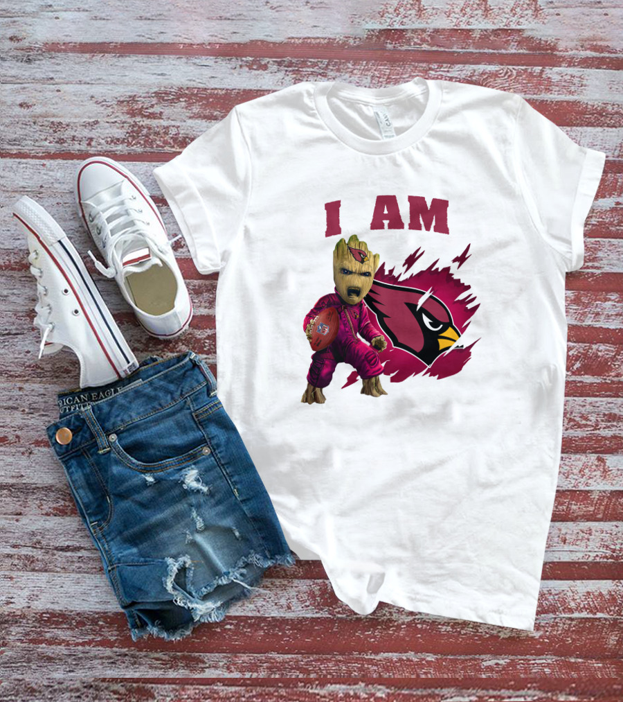 I Am Groot Arizona Cardinals Football Marvel сочетает в себе героя и спортивная команда на фоне карточной иконки T-Shirt