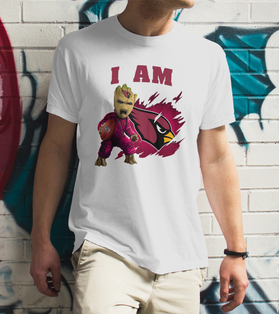 I Am Groot Arizona Cardinals Football Marvel сочетает в себе героя и спортивная команда на фоне карточной иконки T-Shirt