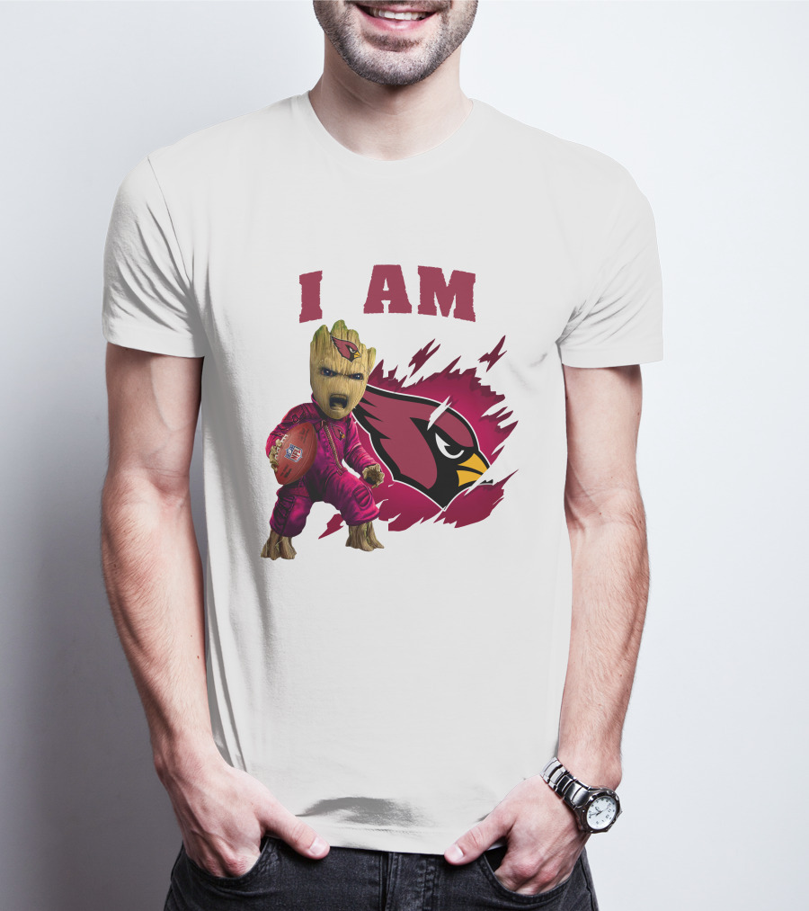 I Am Groot Arizona Cardinals Football Marvel сочетает в себе героя и спортивная команда на фоне карточной иконки T-Shirt