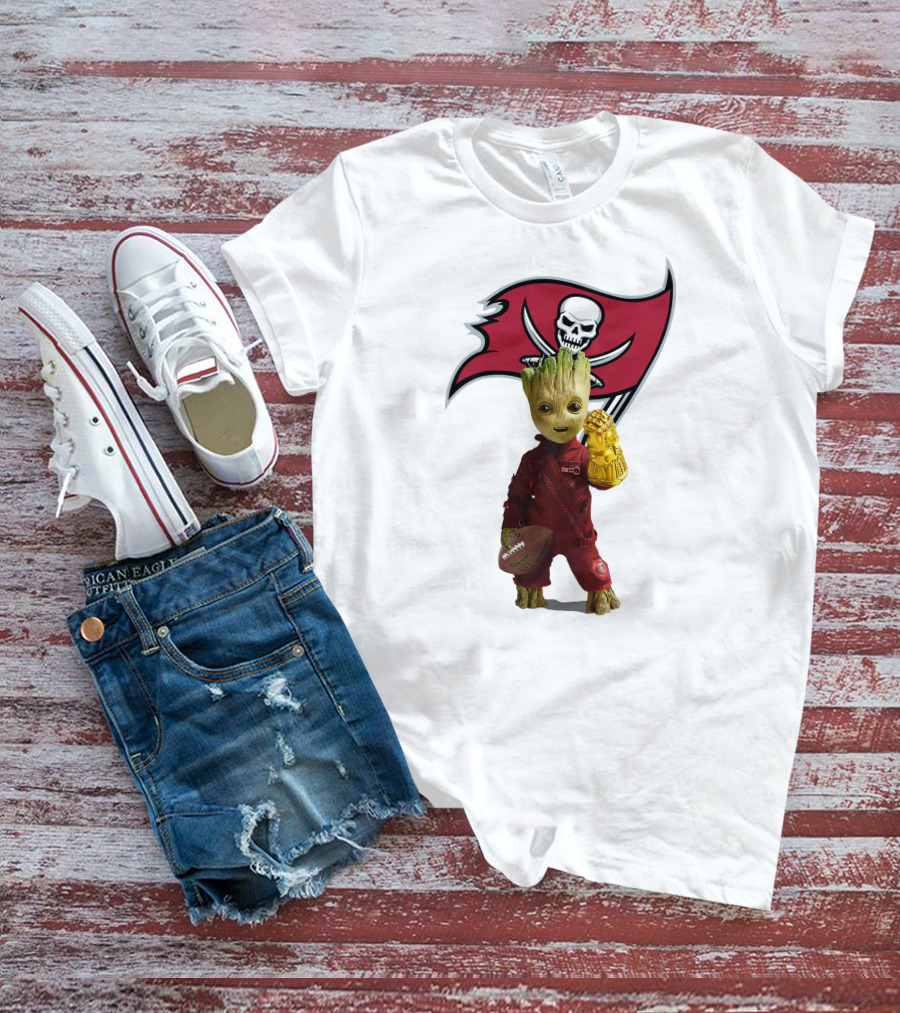 Groot Holding Football With Tampa Bay Buccaneers T-Shirt