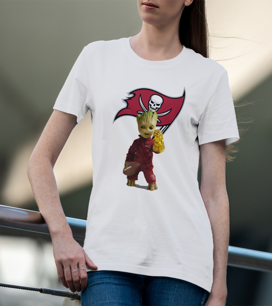 Groot Holding Football With Tampa Bay Buccaneers T-Shirt