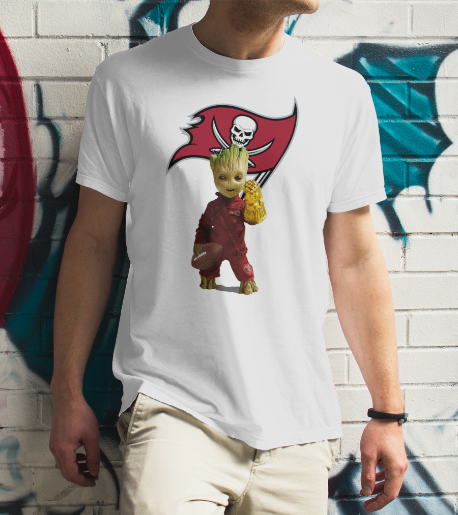 Groot Holding Football With Tampa Bay Buccaneers T-Shirt