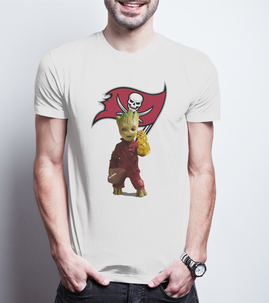 Groot Holding Football With Tampa Bay Buccaneers T-Shirt