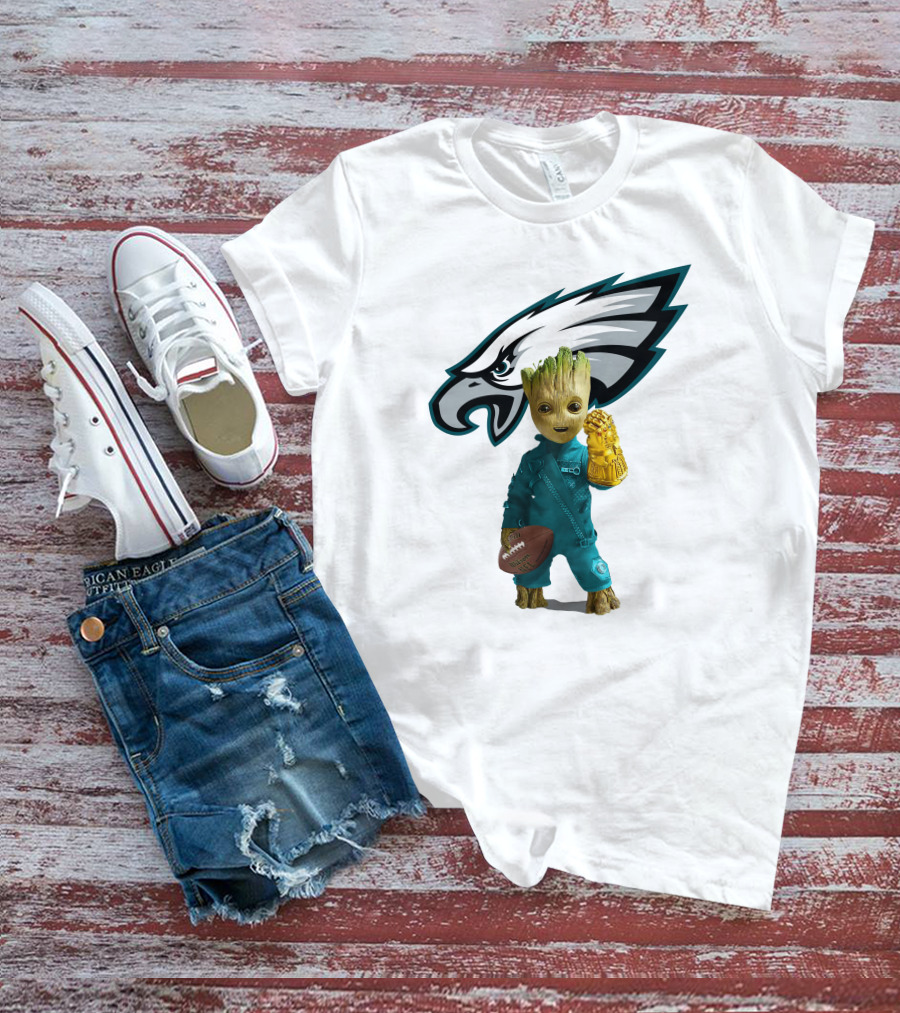 Philadelphia Eagles Baby Groot Infinity Gauntlet Football T-Shirt