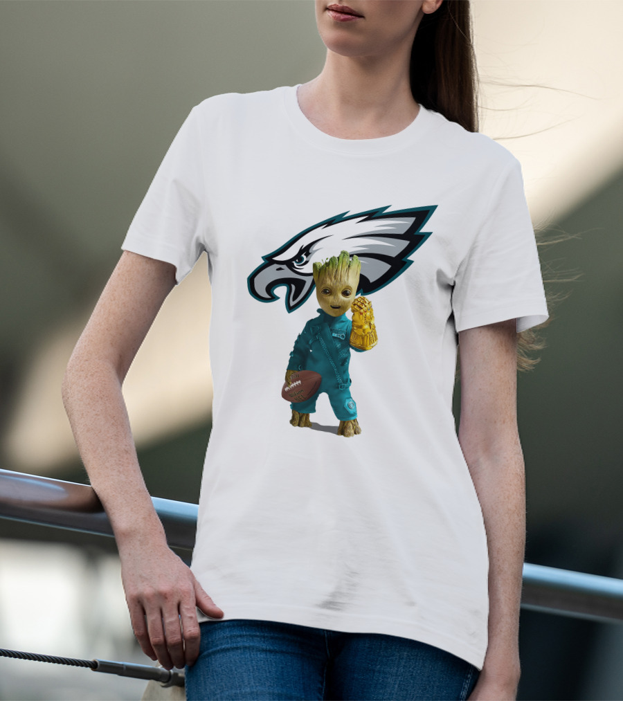 Philadelphia Eagles Baby Groot Infinity Gauntlet Football T-Shirt
