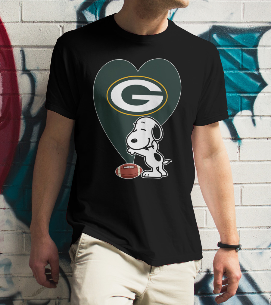 Green Bay Packers Snoopy Heart Football Hug T-Shirt