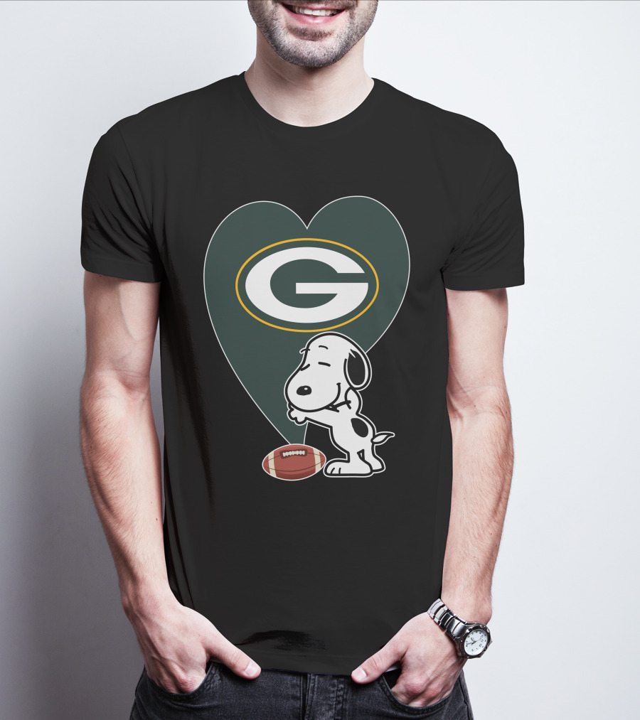 Green Bay Packers Snoopy Heart Football Hug T-Shirt