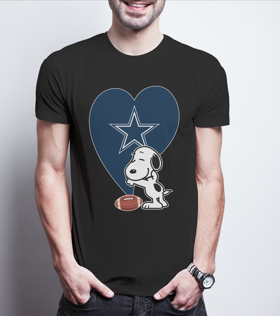 Dallas Cowboys Snoopy Heart Hug Football T-Shirt