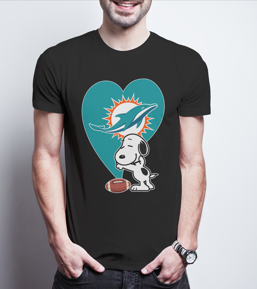 Miami Dolphins Snoopy Heart Hug Football T-Shirt