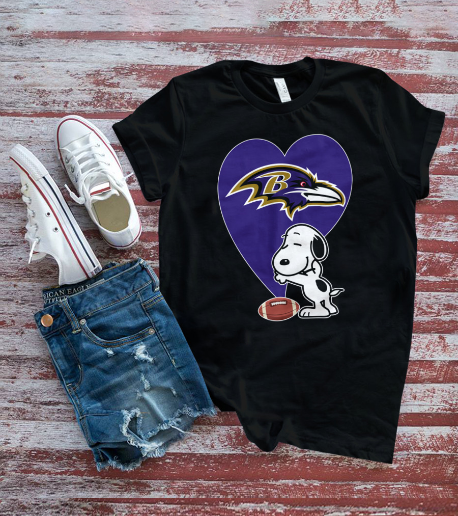 Baltimore Ravens Snoopy Heart Football Hug T-Shirt
