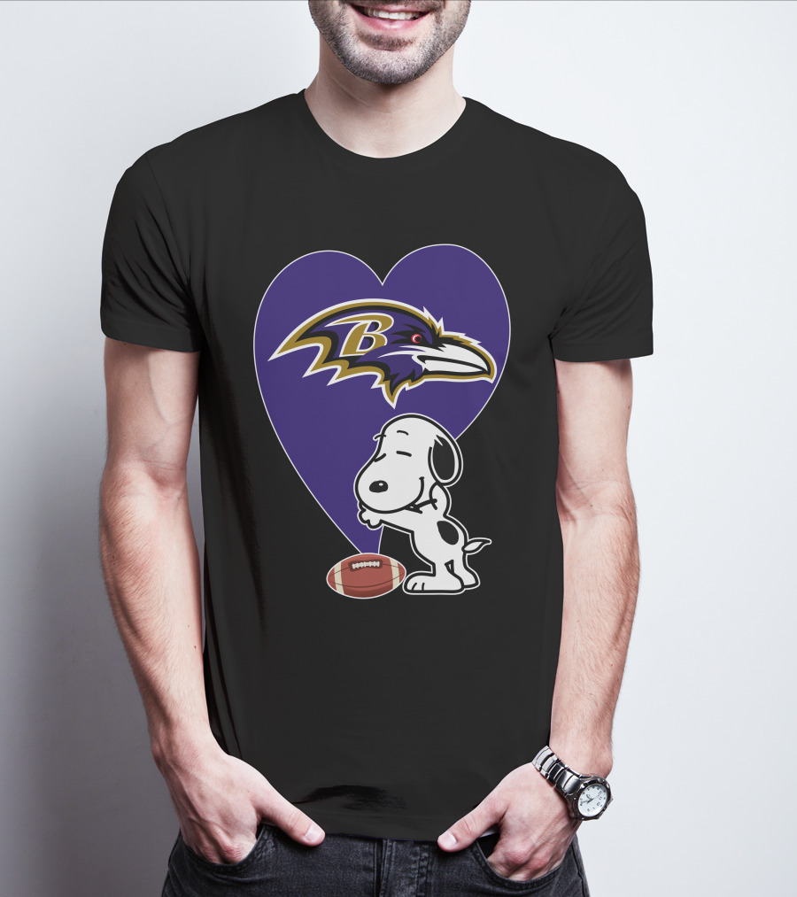 Baltimore Ravens Snoopy Heart Football Hug T-Shirt