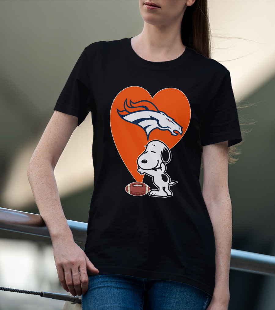 Denver Broncos Snoopy Hug Heart Logo Football T-Shirt