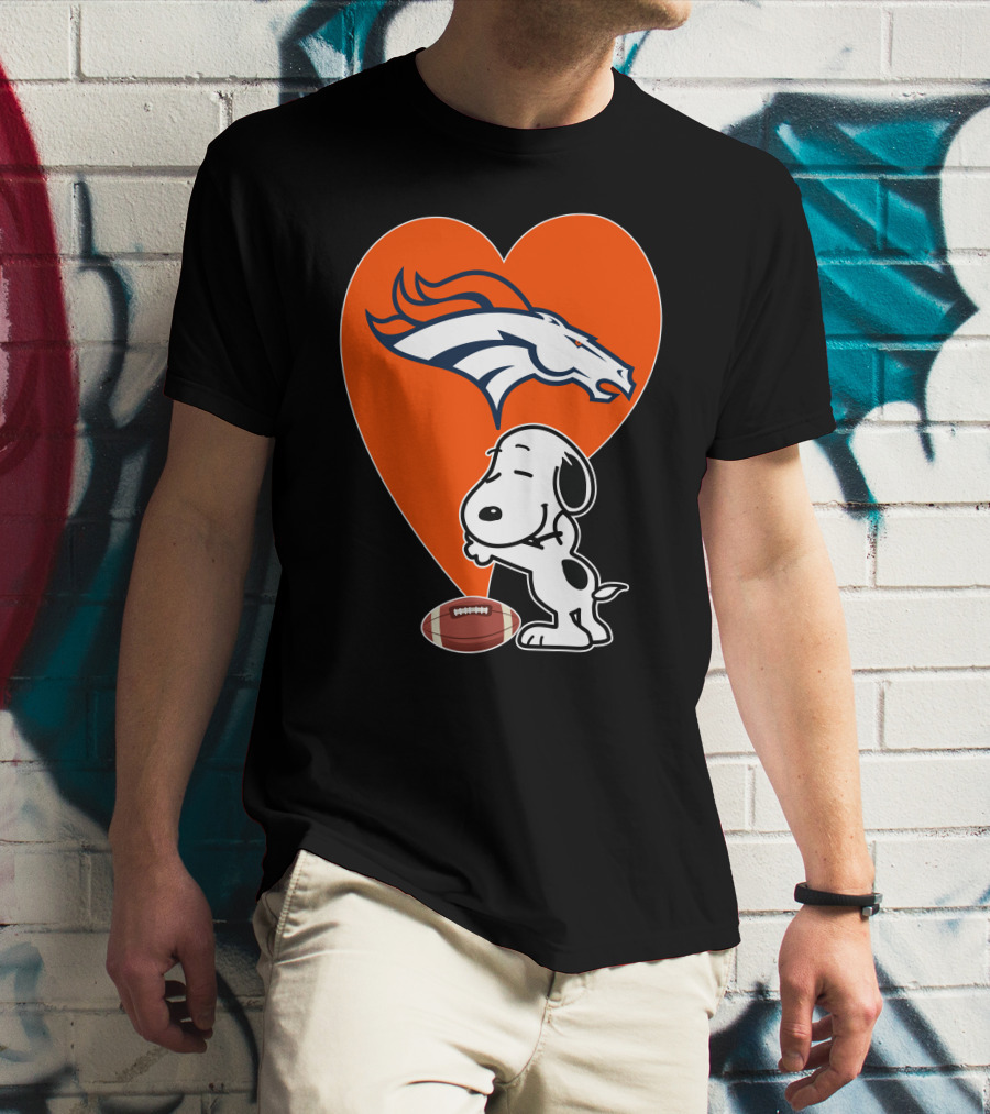 Denver Broncos Snoopy Hug Heart Logo Football T-Shirt