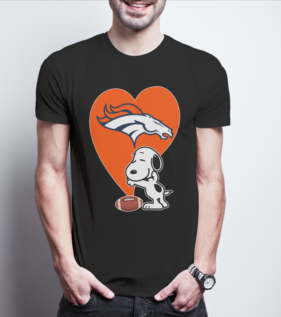 Denver Broncos Snoopy Hug Heart Logo Football T-Shirt