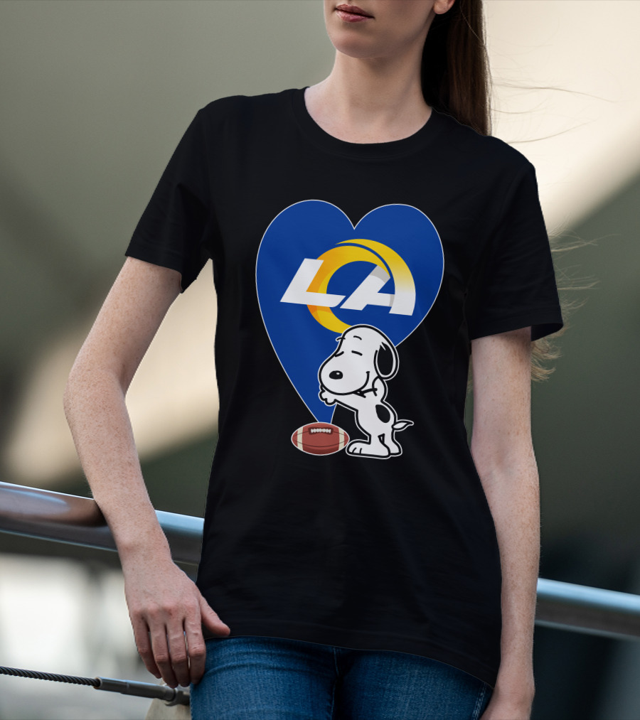 Snoopy Los Angeles Rams Football Heart Hug T-Shirt
