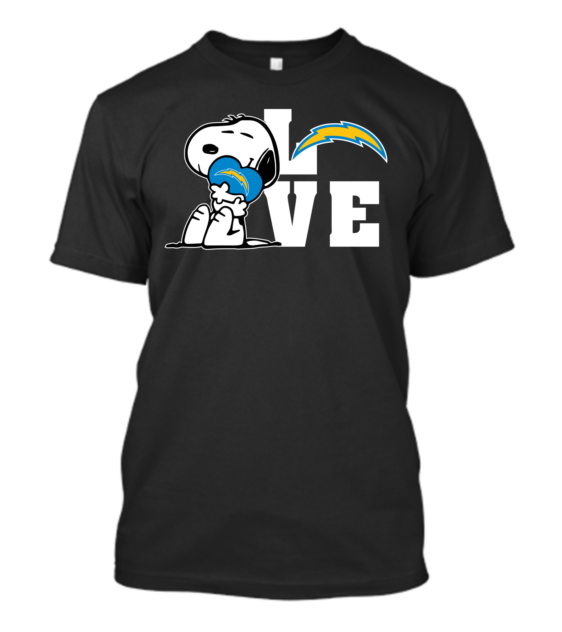 Snoopy Love Los Angeles Chargers Hugging Football Helmet T-Shirt