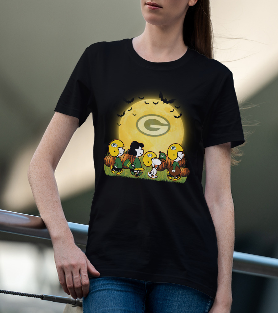 Green Bay Packers Snoopy Halloween Moon Pumpkins T-Shirt