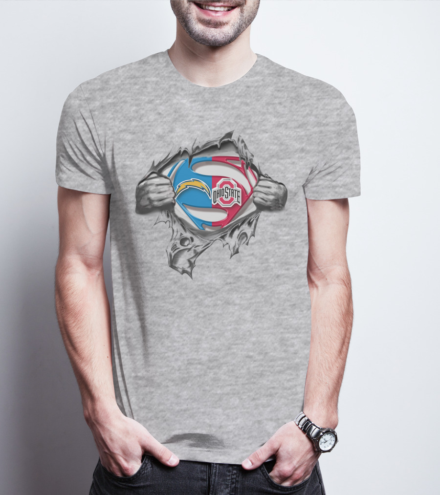 Los Angeles Chargers Ohio State Buckeyes Superman Logo Fusion T-Shirt