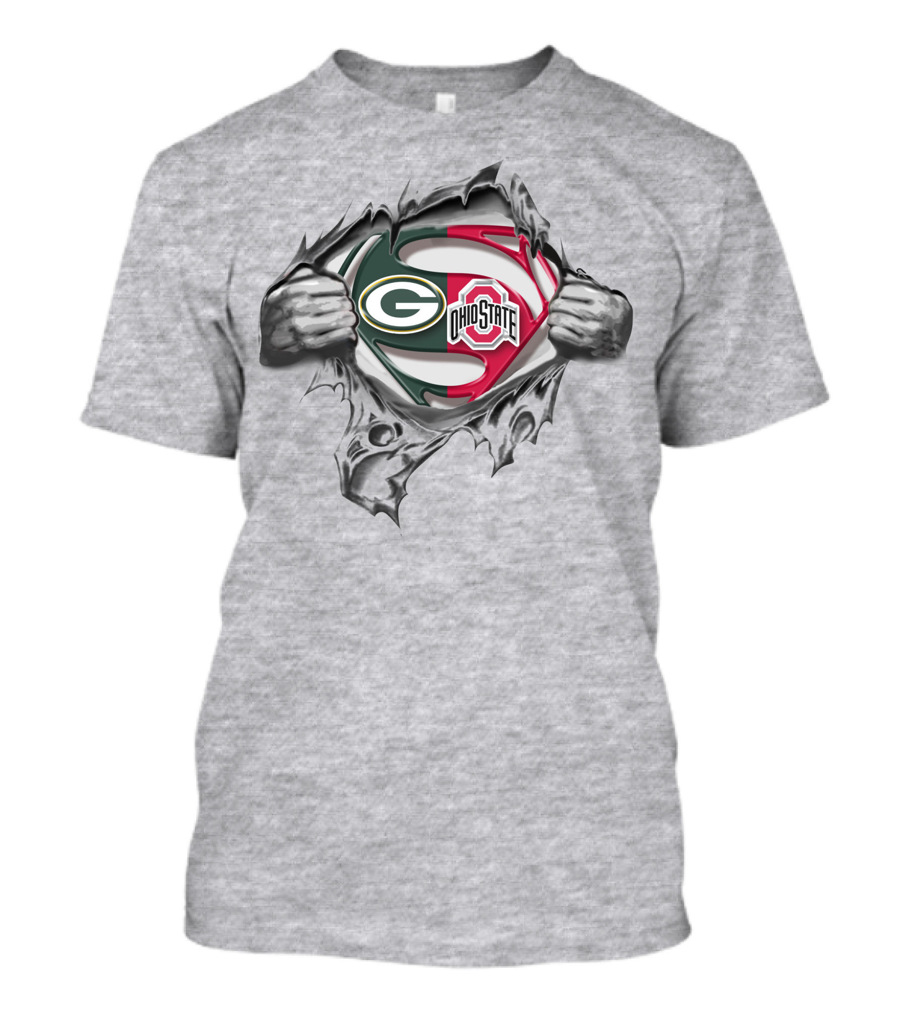 Green Bay Packers Ohio State Buckeyes Superman Logo Crossover T-Shirt