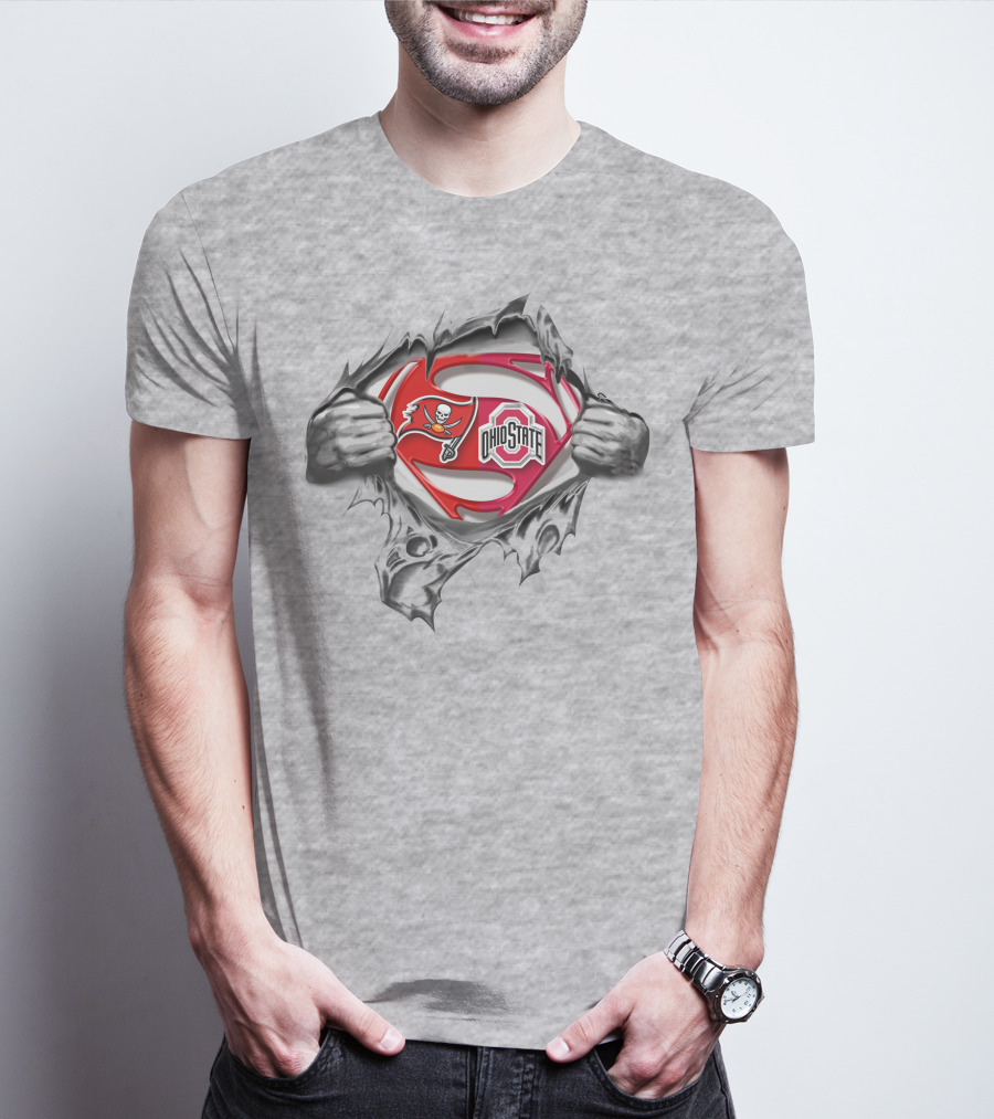 Tampa Bay Buccaneers Ohio State Buckeyes Superman Logo Crossover T-Shirt