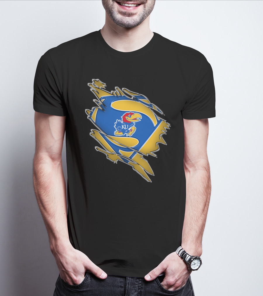 Kansas Jayhawks Super Man Logo KU Jayhawk Crest T-Shirt