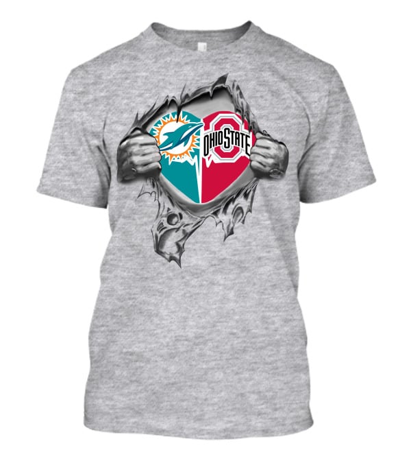 Miami Dolphins Ohio State Buckeyes Heart Torn T-Shirt