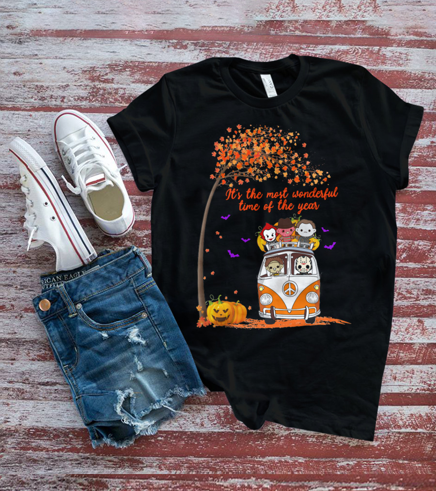 Horror Characters Halloween Road Trip Most Wonderful Time Of The Year T-Shirt